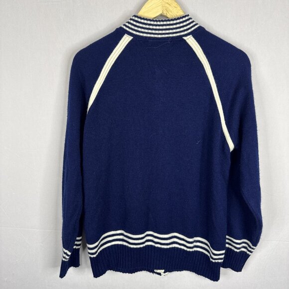 Vintage Sears Varsity Cardigan Navy Blue Striped Trim Button Front Men’s 44 - Picture 5 of 7